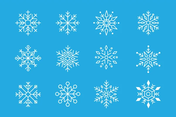 Set Schneeflocken Weihnachtsdesign Auf Blauem Hintergrund Vektor Illustration — Stockvektor