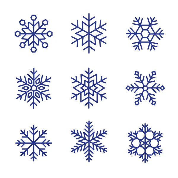 Schneeflocke Winter Set Von Blau Isoliert Symbol Silhouette Vektor Illustration — Stockvektor