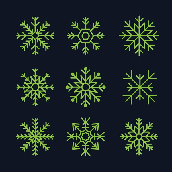 Green Snowflake Icons Collection New Year Design Elements Frozen Symbol — Stock Vector