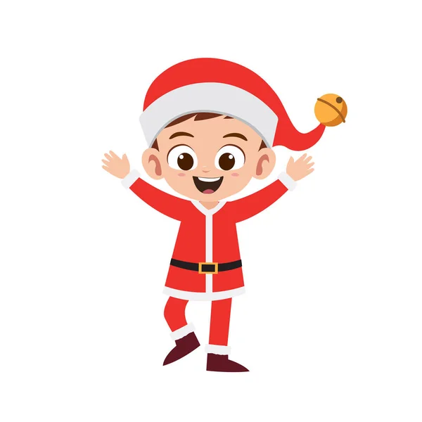 Happy Cute Little Boy Wearing Red Christmas Costume Vector Illustration — Stock Vector