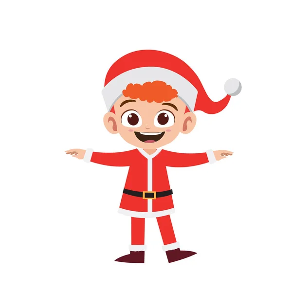Happy Cute Little Boy Wearing Red Christmas Costume Vector Illustration — Stock Vector