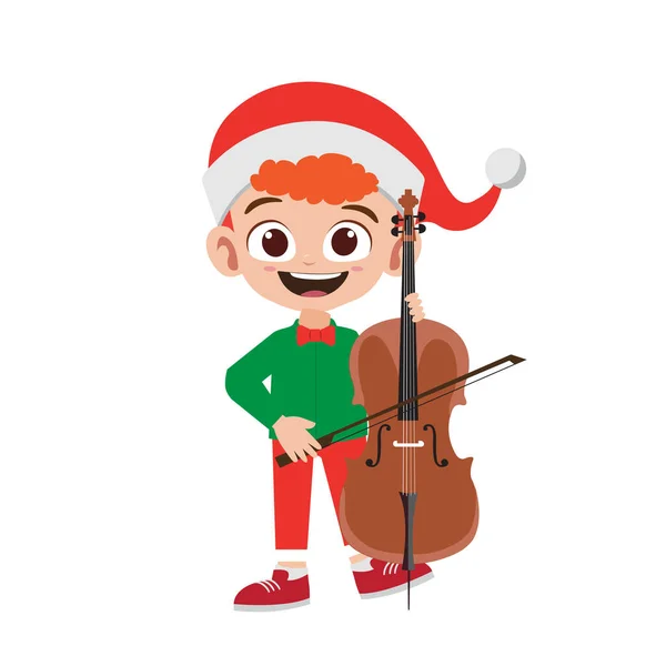 Happy Cute Little Boy Playing Saxophone Instrument Christmast Costume Vector — Stock Vector