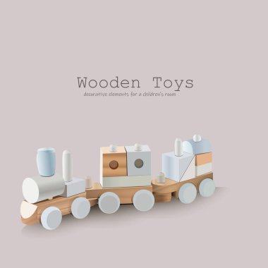 Minimalist bir iç mekan için mavi ahşap tren