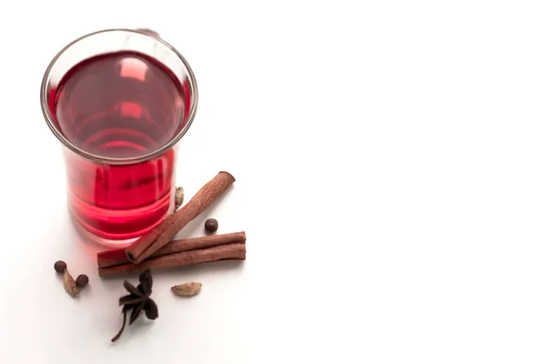 Glass Cup Red Warming Drink Tea Mulled Wine Punch Ingredients — Stock Photo, Image