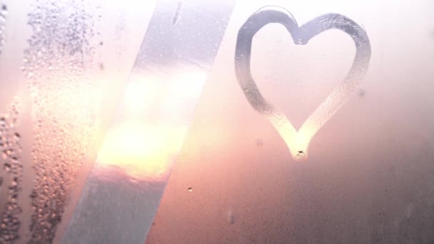 Seni Islak Pencereye Yazmayı Seviyorum Güzel Günbatımı Gradyanı — Stok video