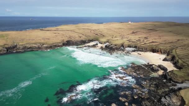 Aerial View Cunndal Isle Lewis Remote Beach Outer Hebrides Scotland — Stockvideo