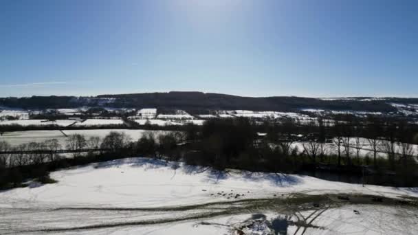 Imagens Aéreas Drones Sobre Neve Cobriram Paisagem North Yorkshire Dia — Vídeo de Stock