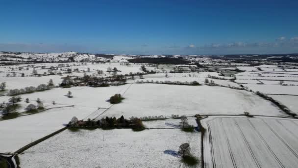 Luchtfoto Van Drone Boven Sneeuw Bedekten Het Platteland Van North — Stockvideo