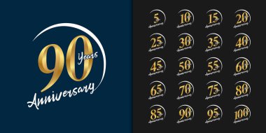 Birinci sınıf yıldönümü logosu. Şirket profili, broşür, dergi, broşür, web, pankart, davetiye veya tebrik kartı için altın yıldönümü amblemi tasarımı. Vektör illüstrasyonu.