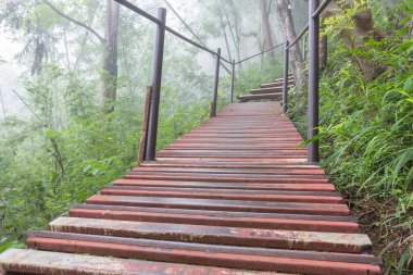 Dağ zemininde demir merdivenler