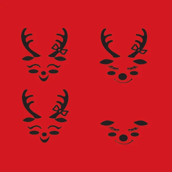 Hirschkopf Design Auf Vier Verschiedene Arten Auf Rotem Hintergrund — Stockvektor