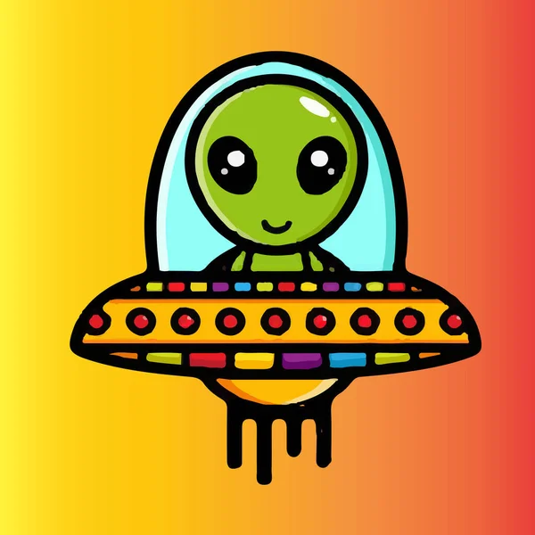 Happy Alien Design Made Colorful Gradient Artwork Also Has Many — Stock Vector