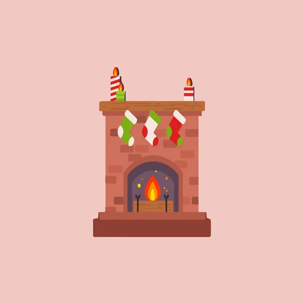 Christmas fireplace made with vibrant colors inside of a pink background
