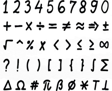 Gri arkaplanda çeşitli birinci derece matematiksel işlemler gerçekleştirildi 