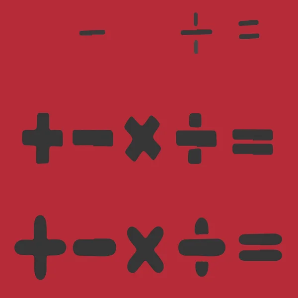 Kırmızı Gri Arkaplanda Çeşitli Birinci Derece Matematiksel Işlemler Gerçekleştirildi — Stok Vektör