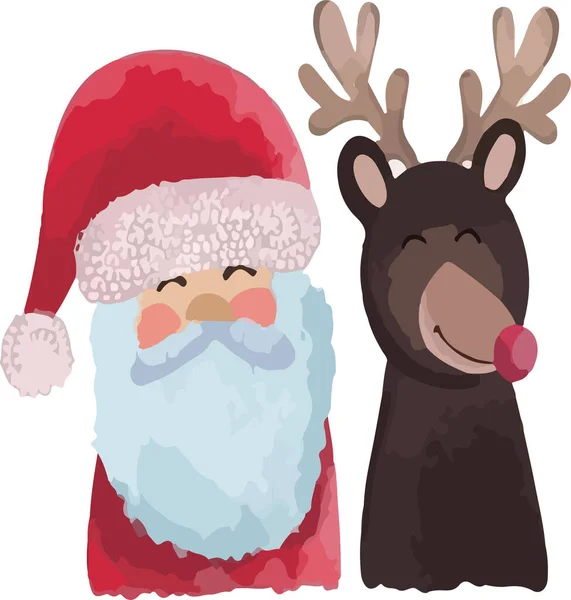 Simple Design Reindeer Sits Next Charismatic Santa — Stock Vector