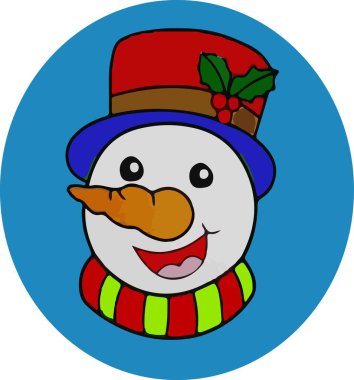 Kardan adam tasarımı mavi bir dairede yapılmış ve içinde özel desenler var. 