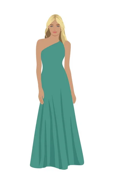 Όμορφο Κορίτσι Φορώντας Βραδινό Φόρεμα Επίσημο Φόρεμα Για Γιορτή Γάμο — Διανυσματικό Αρχείο