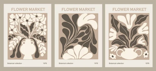 Sada Abstraktních Květinových Plakátů Trendy Botanické Nástěnné Umění Květinovým Designem — Stockový vektor