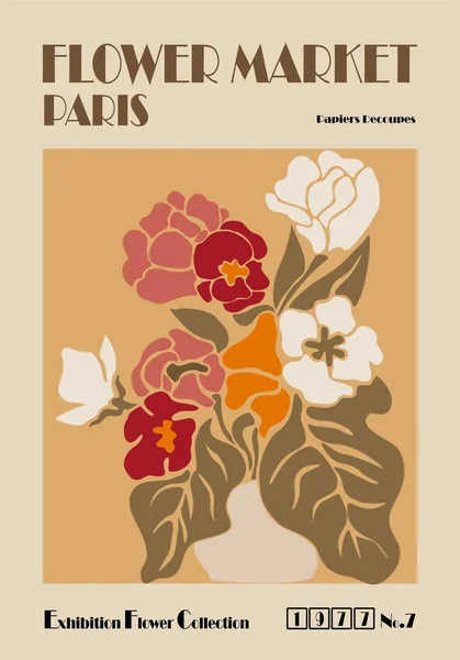 Soyut Poster Çiçek Pazarı Paris Toprak Tonlarında Çiçek Desenli Botanik — Stok Vektör