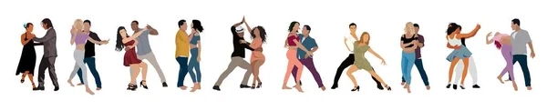 Dans Eden Nsanlar Dansçı Bachata Salsa Lambada Tango Latin Dansı — Stok Vektör