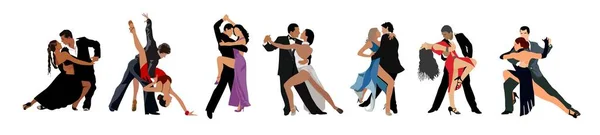 Dançando Pessoas Trajes Formais Dançarino Bachata Salsa Tango Dança Latina —  Vetores de Stock
