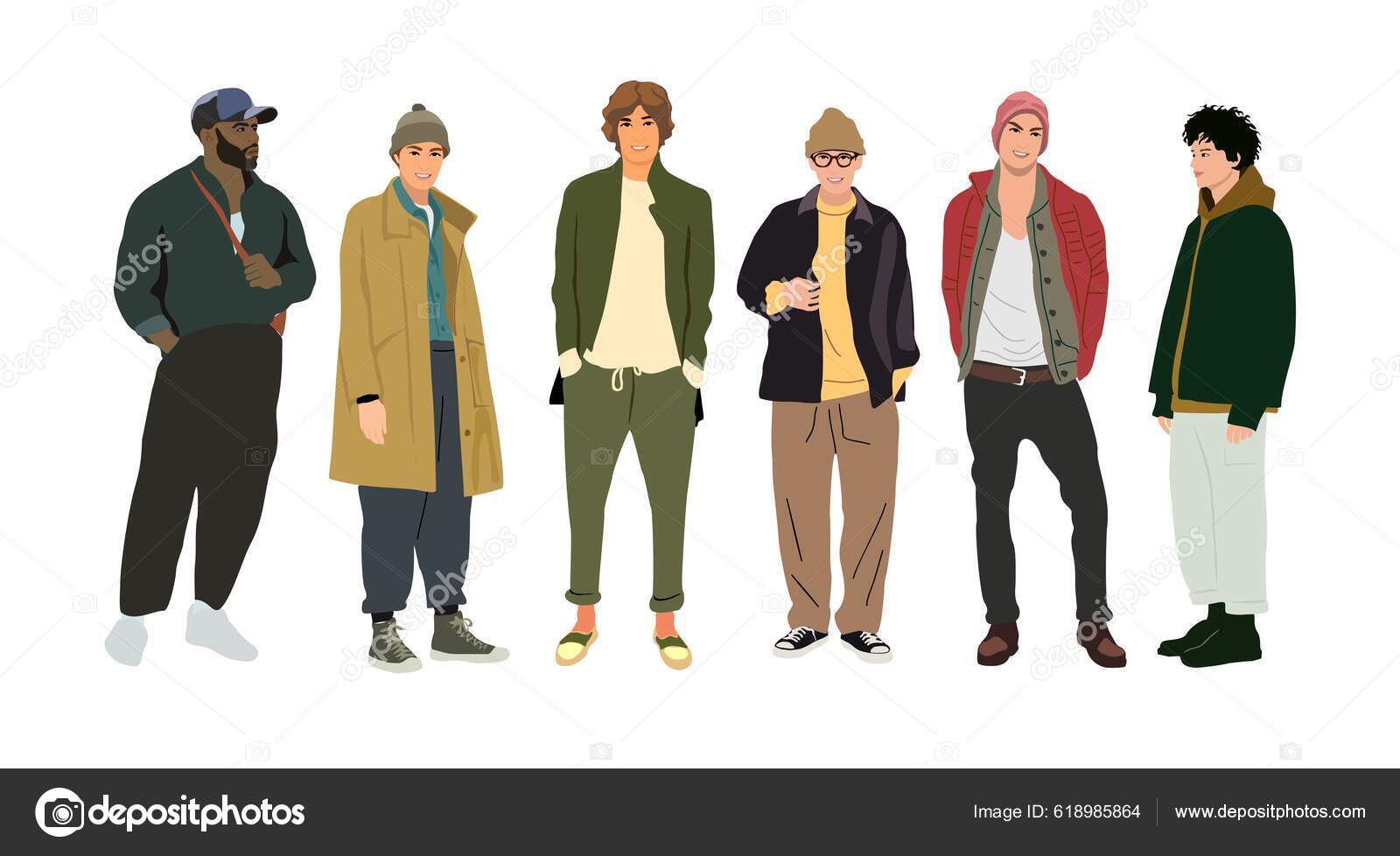 Set of stylish young men wearing street fashion Stock Vector Image