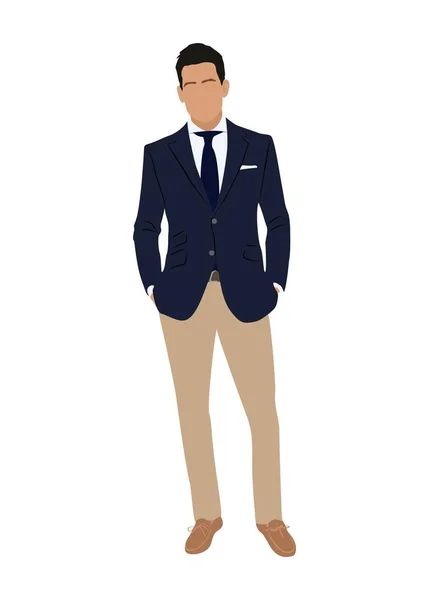 Homem Negócios Elegante Vestindo Roupa Casual Formal Inteligente Bonito Desenho —  Vetores de Stock