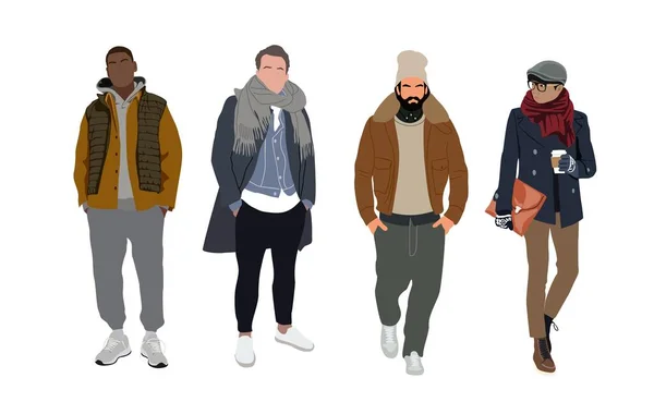 Sokak Modacıları Vektör Illüstrasyonu Modern Sokak Tarzı Giyinen Genç Erkekler — Stok Vektör