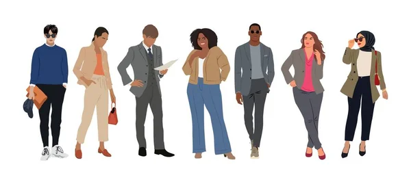 Multinational Business Team Vector Illustration Diverse Cartoon Men Women Various — Stok Vektör