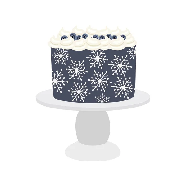 Blueberry Sponge Cake Plate Birthday Christmas Party Sweet Dessert Decorated — Stock Vector