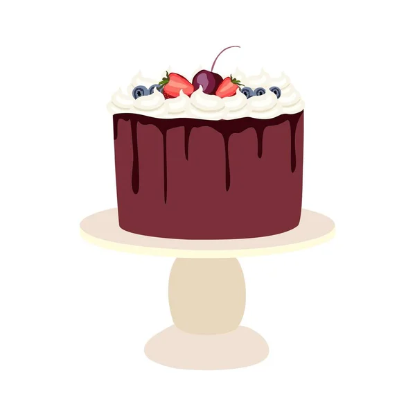 Gâteau Éponge Chocolat Sur Assiette Pour Anniversaire Fête Noël Dessert — Image vectorielle