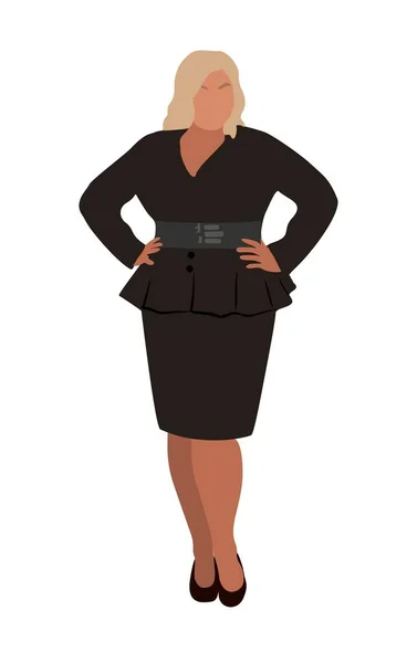 Κομψή Επιχειρηματίας Που Φοράει Επίσημο Μαύρο Φόρεμα Γραφείου Trendy Curvy — Διανυσματικό Αρχείο