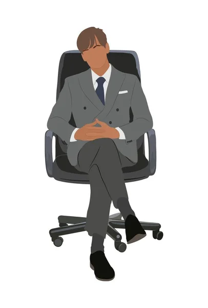 Homme Affaires Assis Sur Une Chaise Bureau Beau Personnage Dessin — Image vectorielle