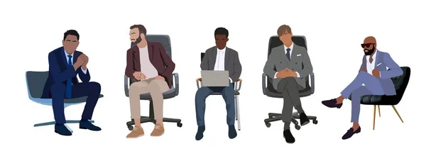 Zestaw Różnych Biznesmenów Siedzących Fotelu Biurowym Lub Fotelu Przystojny Mężczyzna — Wektor stockowy