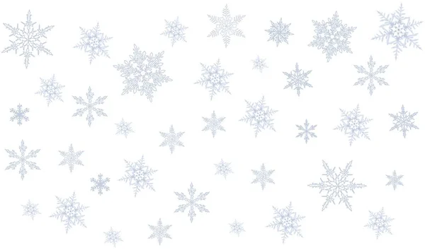 雪花覆盖在透明的背景上 现实的降雪 不同形状和形式的雪花 设计元素 冬季卡片 邀请函 社交媒体的封面 Png — 图库矢量图片
