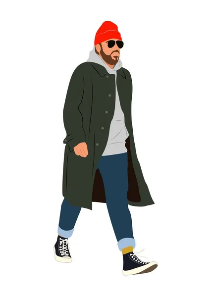 Οδός Μόδας Άνδρες Διάνυσμα Ρεαλιστική Απεικόνιση Κομψό Άνθρωπος Φορώντας Μοντέρνα — Διανυσματικό Αρχείο