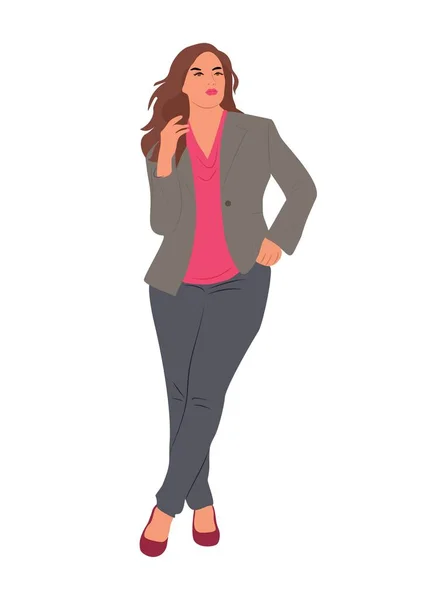 Hermosa Chica Con Curvas Traje Formal Mujer Negocios Bonita Apariencia — Vector de stock