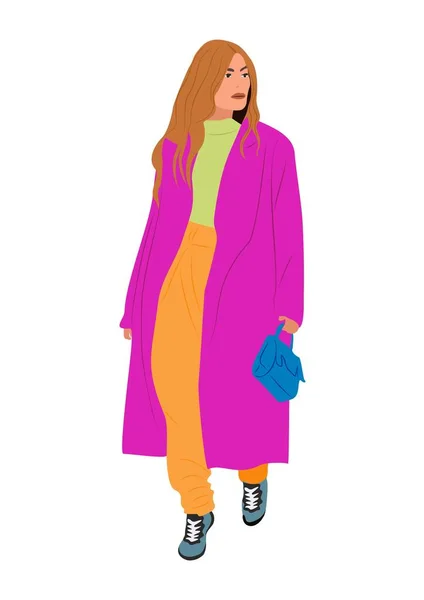Snygg Kvinna Bär Trendiga Kläder Realistisk Vektor Illustration Modern Tjej — Stock vektor