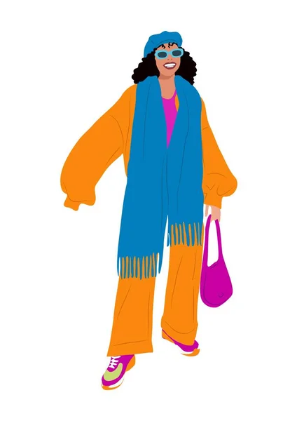 Стильная Девушка Модной Одежде Реалистичная Векторная Иллюстрация Современная Женщина Уличной — стоковый вектор