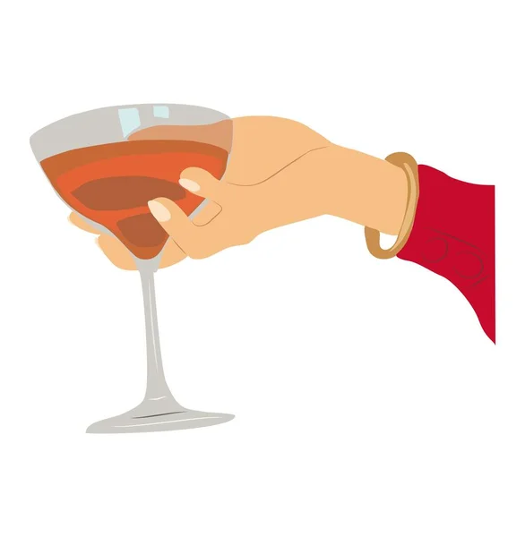 Vrouwelijke Hand Die Een Glas Wijn Cocktail Vasthoudt Met Hand — Stockvector