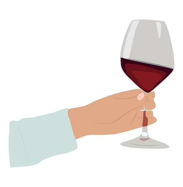 Mannelijke Hand Met Een Glas Rode Wijn Met Hand Getekend — Stockvector