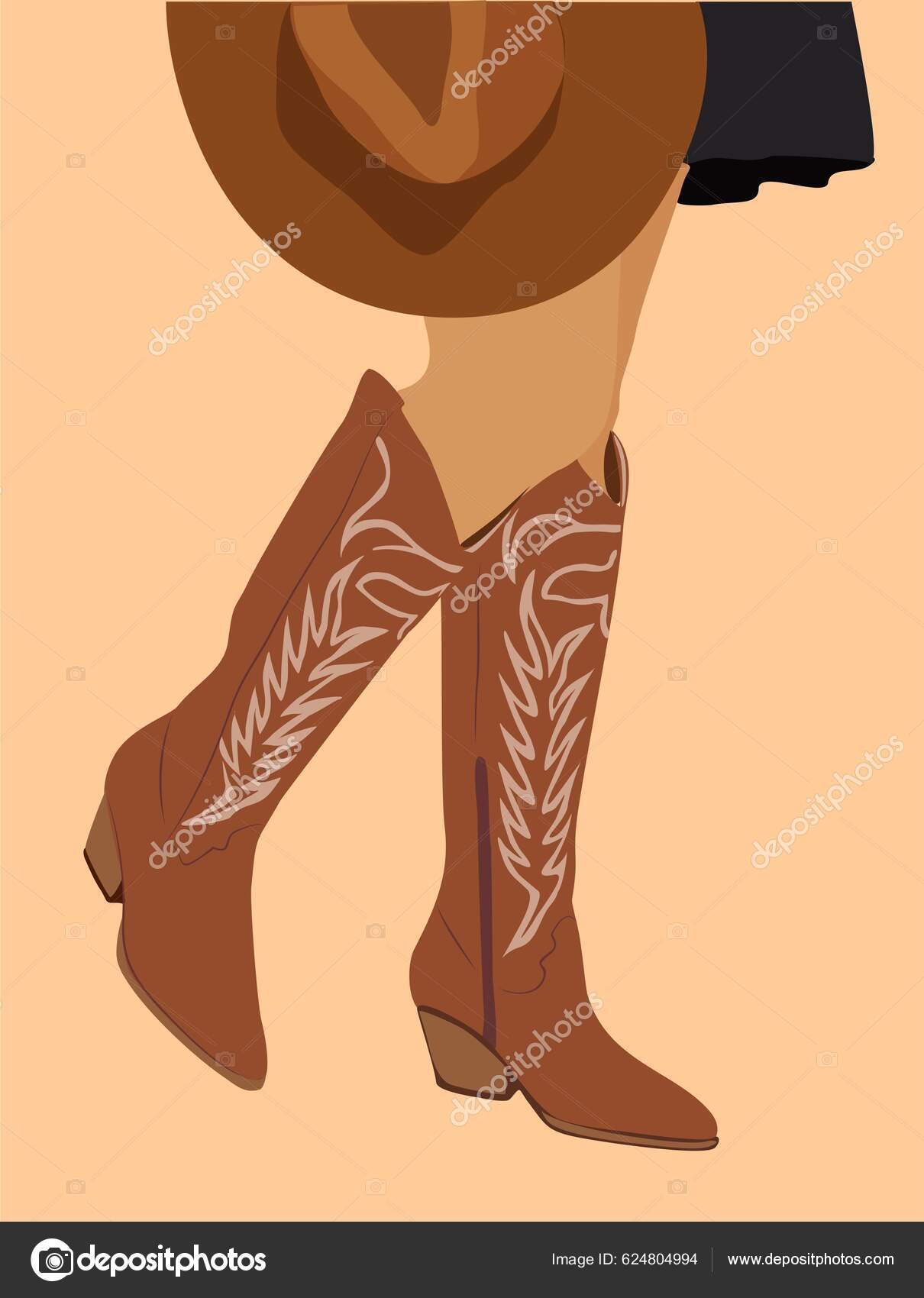 Γυναικεία Πόδια Καουμπόικες Μπότες Καουμπόισσα Φοράει Μπότες Και Μαύρο  Φόρεμα Διανυσματικό Αρχείο από ©LanaBrow624804994