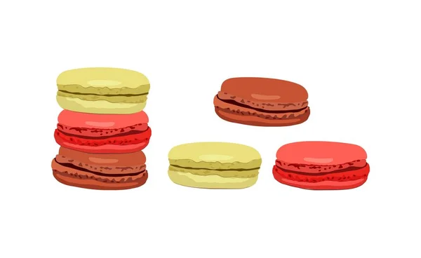 Süße Makronen Französisches Macaron Dessert Mandelgebäck Mit Sahnefüllung Zuckerkeks Mit — Stockvektor