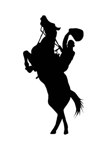 Silhouet Van Een Cowboy Een Wild Paard Met Hoed Traditioneel — Stockvector