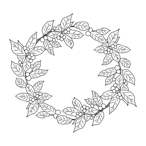 Corona Floral Navidad Diseño Moderno Línea Arte Para Tarjeta Invitación — Archivo Imágenes Vectoriales