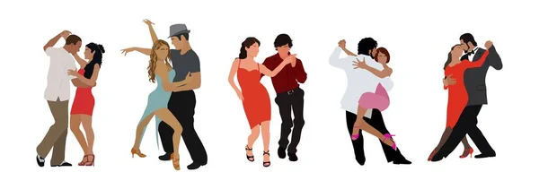 Danses Danseurs Bachata Salsa Flamenco Tango Danse Latina Ensemble Couples — Image vectorielle