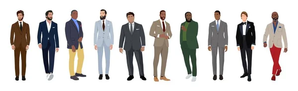 Set Diversi Personaggi Uomo Affari Abiti Formali Nero Cravatta Eleganti — Vettoriale Stock