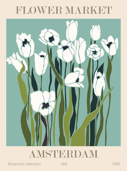 Abstrakcyjny Plakat Kwiatowy Flower Market Amsterdam Modna Botaniczna Sztuka Ścienna — Wektor stockowy