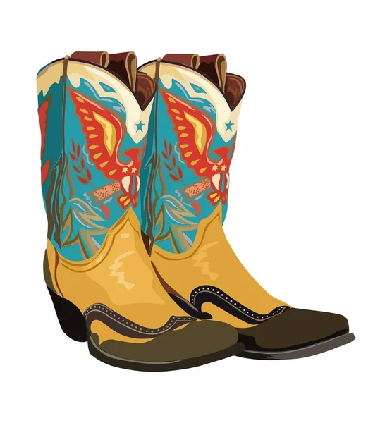 Ein Paar Westliche Cowboystiefel Stilvolle Dekorative Cowgirl Stiefel Die Mit — Stockvektor